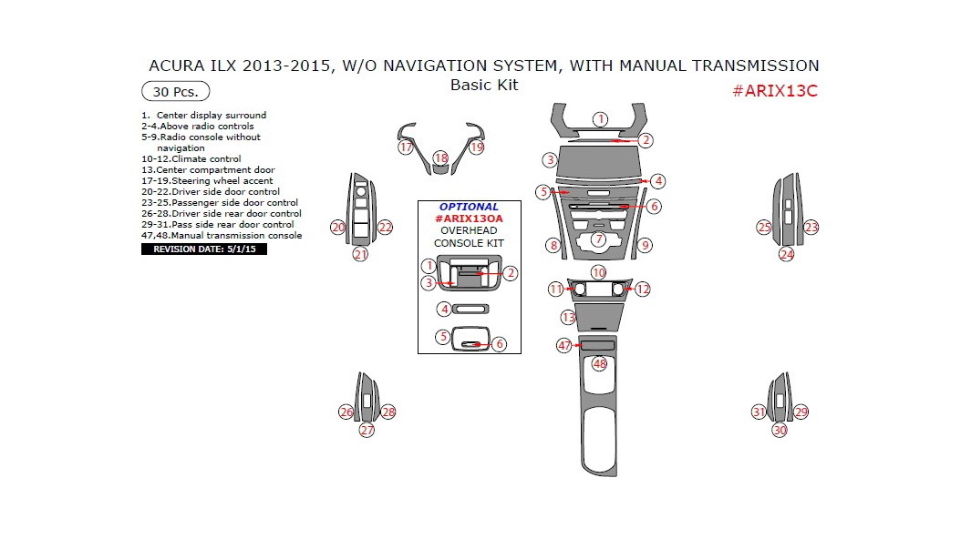Acura ILX 2013-2015, Without Navigation System, With Manual