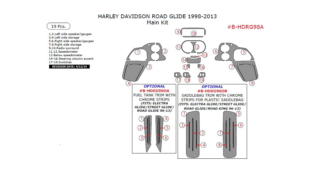 Harley Davidson Road Glide 1998-2013, Main Kit, 19 Pcs.
