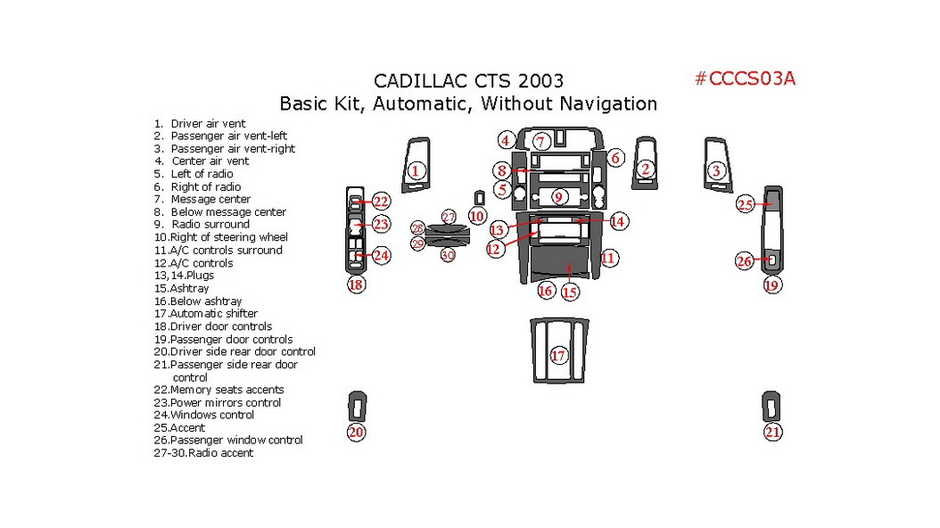 Cadillac CTS 2003, Basic Interior Kit, Automatic, Without Navigation