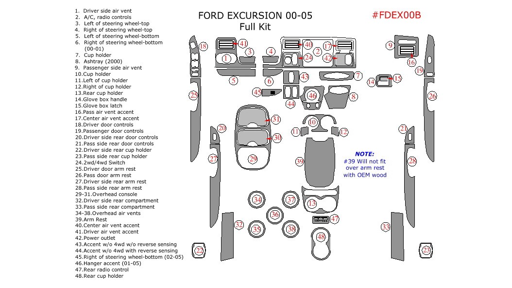 Ford Excursion 20002005, Full Interior Kit, 48 Pcs.