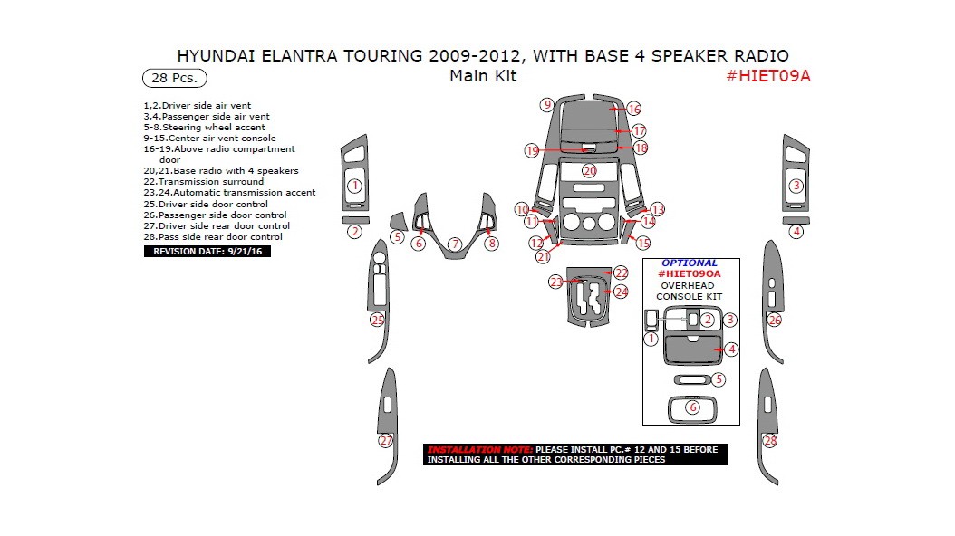 Hyundai Elantra Touring 2009-2012, With Base 4 Speaker Radio, Main