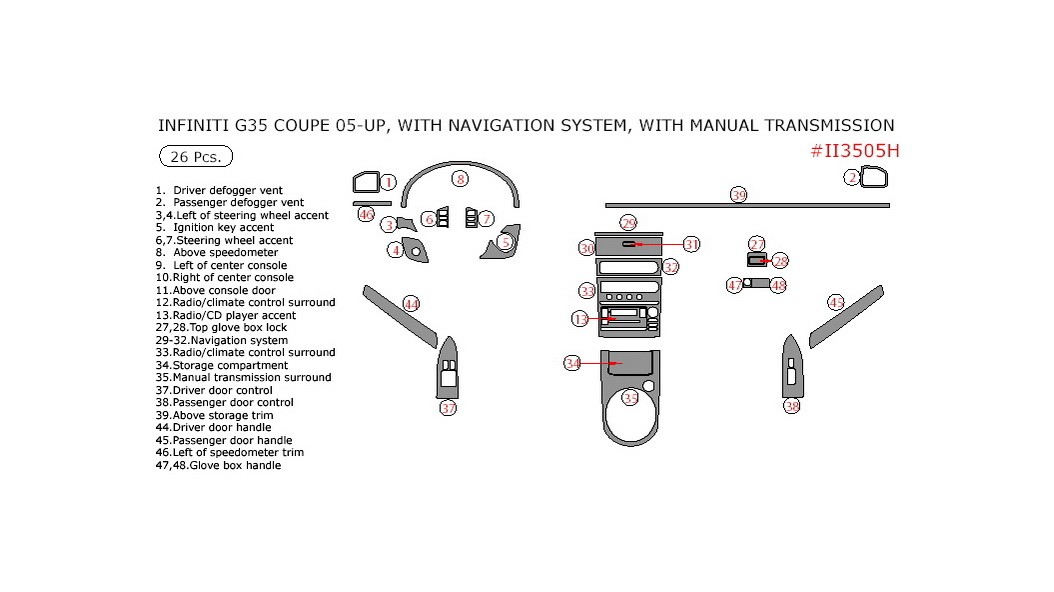 Infiniti G35 2005-2007, Interior Dash Kit, Coupe, With Navigation