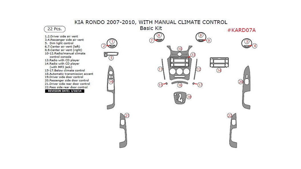 Kia Rondo 20072010, With Manual Climate Control, Basic Interior Kit