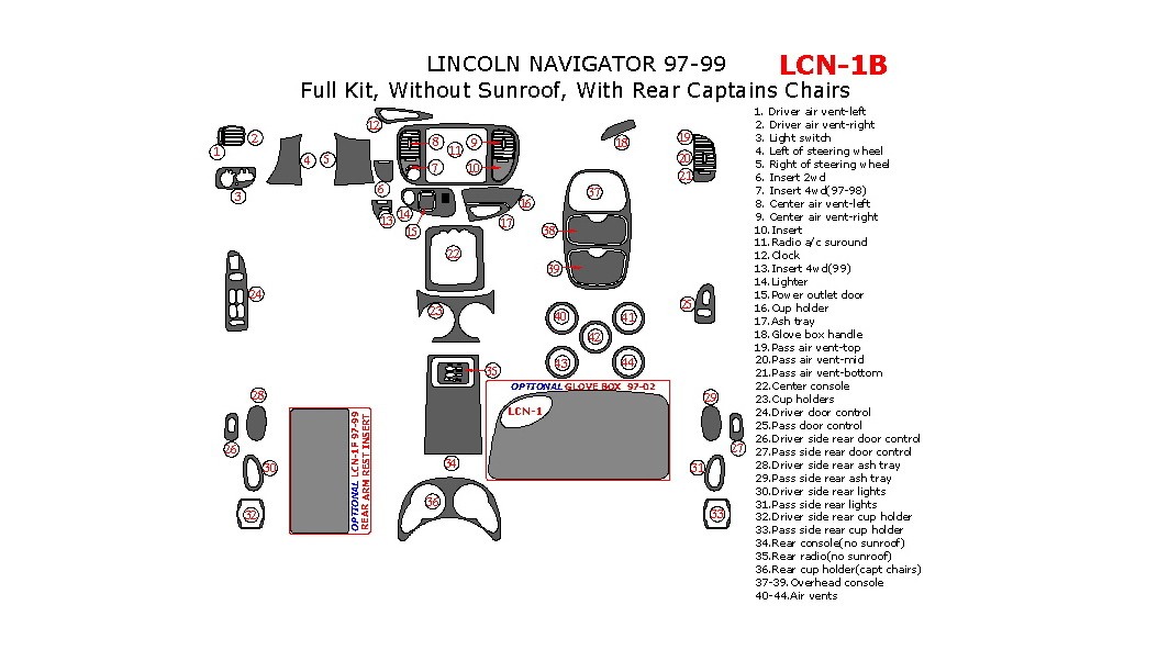 Lincoln Navigator 19971999, Full Interior Kit, Without Sunroof, With