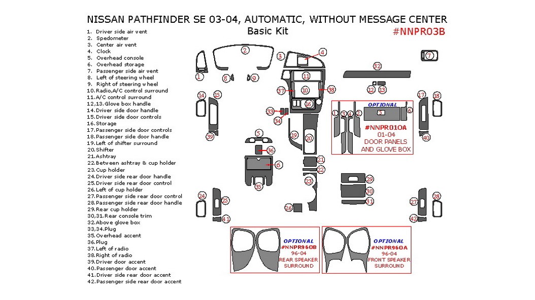 Nissan Pathfinder 2003-2004, SE, Automatic, W/o Message Center, Basic