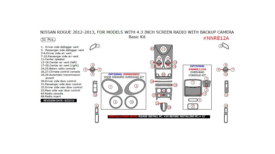 Nissan Rogue 2012-2013, For Models With 4.3 Inch Screen Radio With
