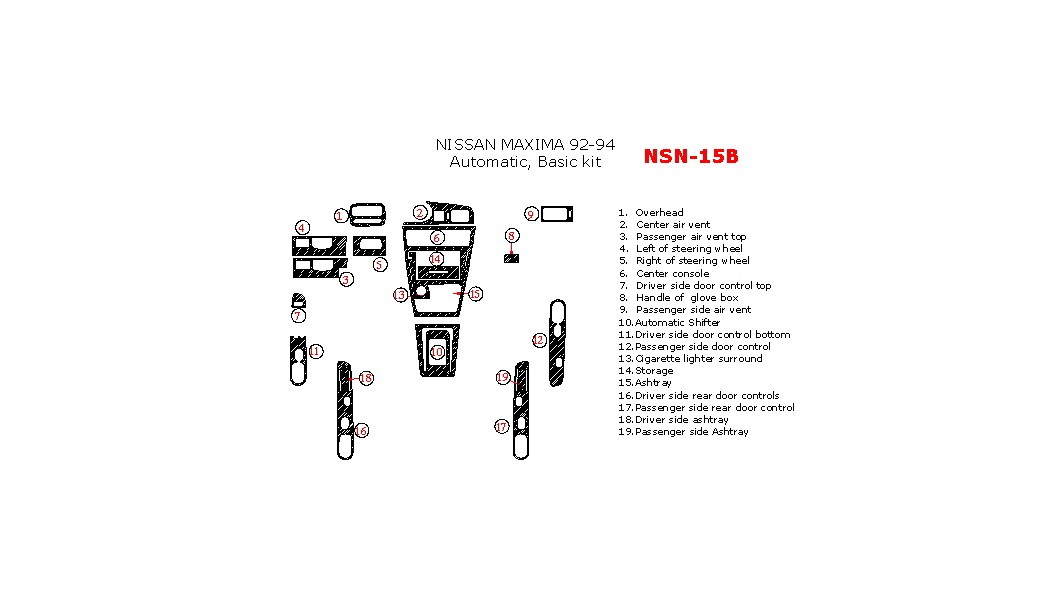 Nissan Maxima 19921994, Automatic, Basic Interior Kit, 19 Pcs.
