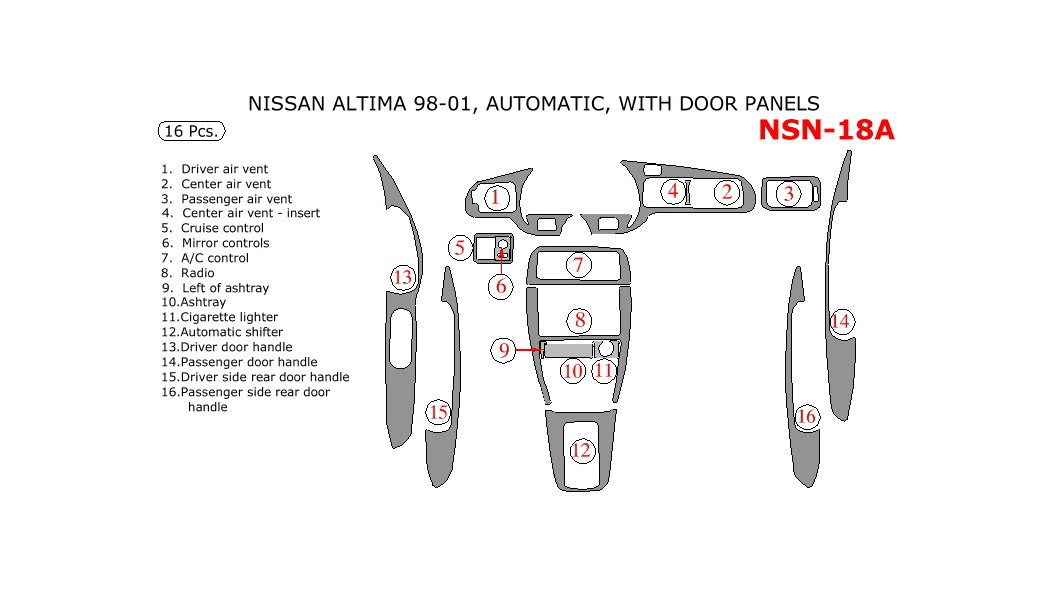 Nissan Altima 19982001, Interior Dash Kit, Automatic, With Door Panels
