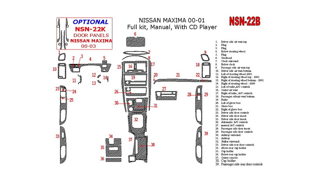 Nissan Maxima 2000-2001, Full Interior Kit, Manual, Radio With CD
