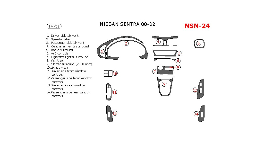 Sentra 2002 Inetior Nissan Sentra 2000-2002, Full Interior Kit, 14 Pcs.