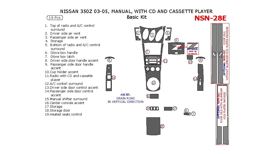 Nissan 350Z 20032005, Basic Interior Kit, Manual, With CD and Cassette
