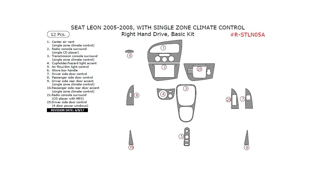 Seat Leon 20052008, Right Hand Drive, With Single Zone Climate Control