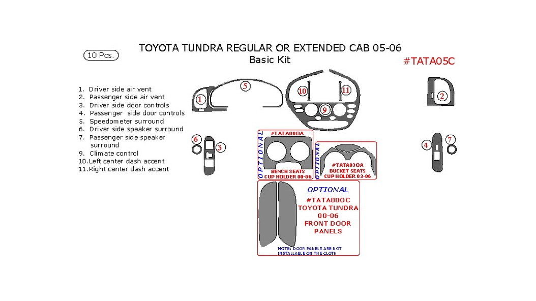Toyota Tundra 2005-2006, Regular & Extended Cab, Basic Interior Kit, 10