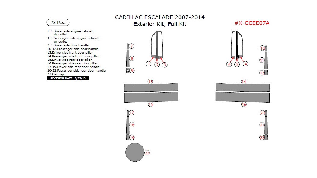 Cadillac Escalade 2007-2014, Exterior Kit, Full Interior Kit, 23 Pcs.