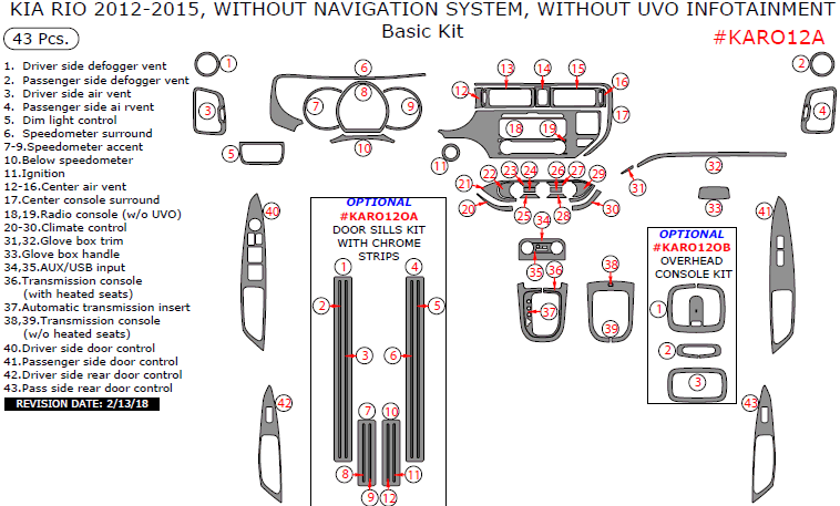 Kia Rio 2012-2015, Without Navigation System, Without UVO Infotainment ...