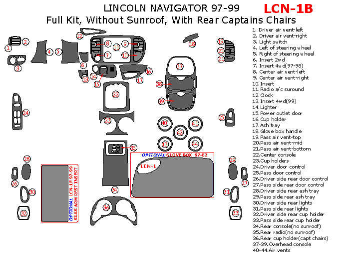 Lincoln Navigator 19971999, Full Interior Kit, Without Sunroof, With