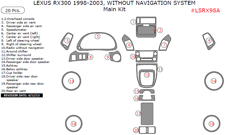 Lexus RX 1998-2003, Without Navigation System, Main Interior Kit, 20 ...