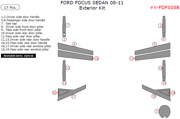 Ford Focus 2008-2011, Exterior Kit (Sedan Only), 17 Pcs.
