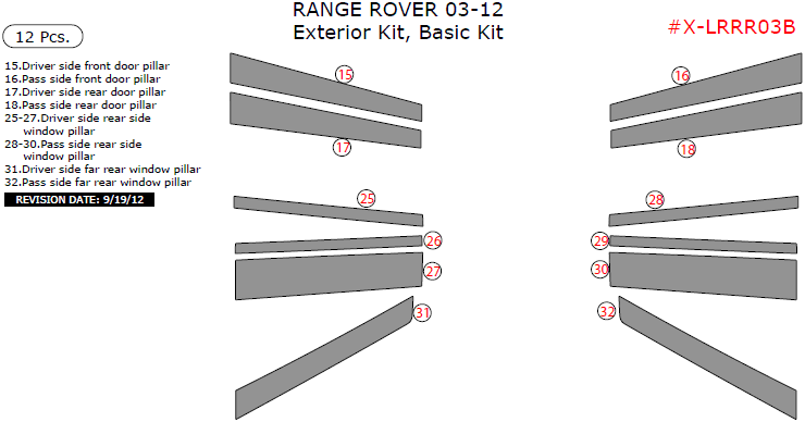 Land Rover Range Rover 2003-2012, Basic Exterior Kit, 12 Pcs.