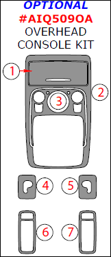 Audi Q5 2009, 2010, 2011, 2012, 2013, 2014, 2015, 2016, 2017, Optional Overhead Console Interior Kit, 7 Pcs. dash trim kits options