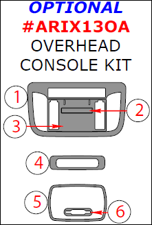Acura ILX 2013, 2014, 2015, Optional Overhead Console Interior Kit, 6 Pcs. dash trim kits options