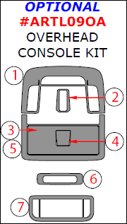 Acura TL 2009, 2010, 2011, 2012, 2013, 2014, Optional Overhead Console Interior Kit, 7 Pcs. dash trim kits options