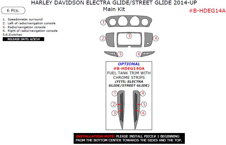 Harley Davidson Electra/Street Glide 2014, 2015, 2016, 2017, Main Kit, 6 Pcs. dash trim kits options