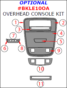 Buick Lacrosse 2010, 2011, 2012, 2013, Optional Overhead Console Interior Kit, 11 Pcs. Match OEM dash trim kits options