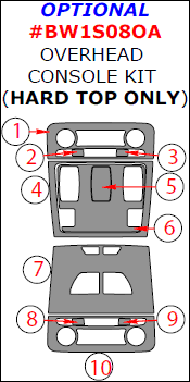 BMW 1 Series 2008, 2009, 2010, 2011, 2012, 2013, Optional Overhead Console Interior Kit (Hard Top Only), 10 Pcs. dash trim kits options