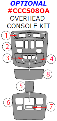 Cadillac CTS 2008, 2009, 2010, 2011, 2012, 2013, Optional Overhead Console Interior Kit (Sedan/Wagon Only), 8 Pcs. dash trim kits options