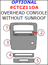 Chevrolet Cruze 2011, 2012, 2013, 2014, 2015, Interior Kit, Optional Overhead Console Without Sunroof, 5 Pcs. dash trim kits options