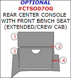 Chevrolet Silverado WT,LT/GMC Sierra WT, SLE 2007, 2008, 2009, 2010, 2011, 2012, 2013, Interior Kit, Optional Rear Center Console With Front Bench Seat (Extended/Crew Cab), 4 Pcs. dash trim kits options
