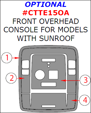 Chevrolet Suburban/Tahoe 2015, 2016, 2017, 2018, 2019, 2020 Interior Kit, Optional Front Overhead Console For Models With Sunroof, 4 Pcs. dash trim kits options