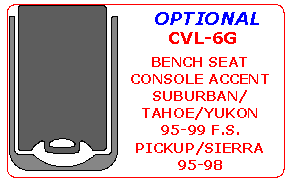 Chevrolet Silverado/Suburban / GMC Sierra 1995, 1996, 1997, 1998, Chevrolet Tahoe / GMC Yukon 1995-1999, Interior Kit, Bench Seat Console Accent, 2 Pcs. dash trim kits options