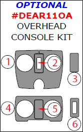 Dodge Avenger 2011, 2012, 2013, 2014, Optional Overhead Console Interior Kit, 6 Pcs. dash trim kits options