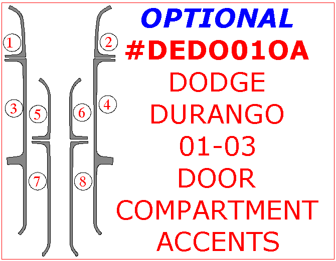 Dodge Durango 2001, 2002, 2003, Optional Door Compartment Accents, 8 Pcs. dash trim kits options