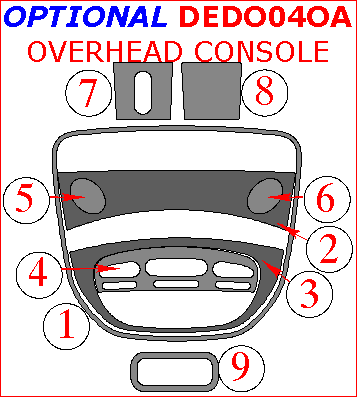 Dodge Durango 2004, 2005, 2006, 2007, Optional Overhead Console Interior Kit, 9 Pcs., dash trim kits options