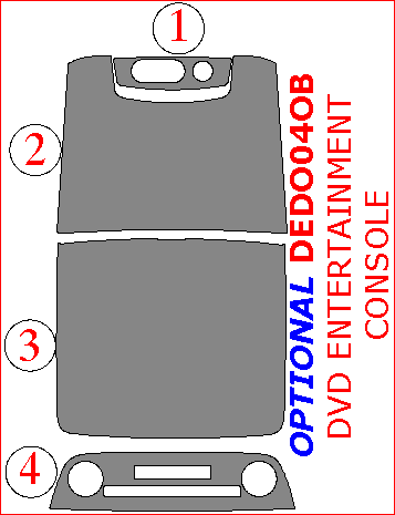 Dodge Durango 2004, 2005, 2006, 2007, Optional DVD Entertainment Console Interior Kit, 4 Pcs. dash trim kits options