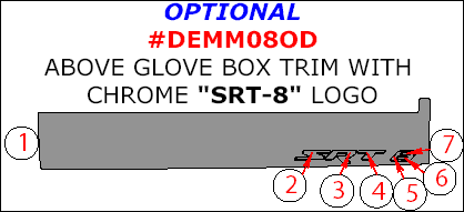 Dodge Charger 2008, 2009, 2010 / Magnum 2008, Interior Kit, Optional Above Glove Box Trim With Chrome "SRT-8" Logo, 7 Pcs. dash trim kits options