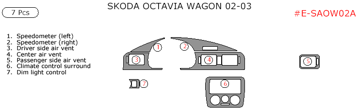 Skoda Octavia Wagon 2002-2003, Interior Dash Kit, 7 Pcs. dash trim kits options