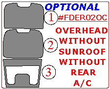 Ford Explorer 2002, 2003, 2004/Explorer 2005, Mercury Mountaineer 2002-2004/Muntaineer 2005, Interior Dash Kit, Optional Overhead Console Interior Kit, W/o Sunroof, W/o Rear A/C Controls, 3 Pcs. dash trim kits options