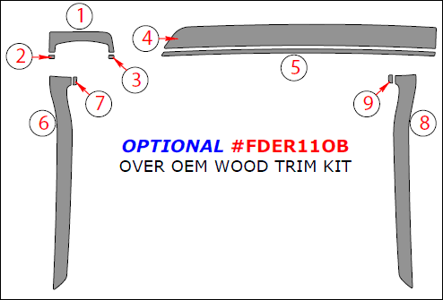 Ford Explorer 2011, 2012, 2013, 2014, 2015, Optional Over OEM Wood Interior Kit, 9 Pcs. dash trim kits options