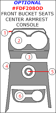 Ford F-250, F-550 2008, 2009, 2010, Optional Front Bucket Seats Center Armrest Console Interior Kit, 6 Pcs. dash trim kits options
