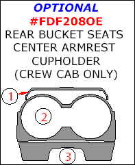 Ford F-250, F-550 2008, 2009, 2010, Interior Kit, Optional Rear Bucket Seats Center Armrest Cupholder (Crew Cab Only), 3 Pcs. dash trim kits options