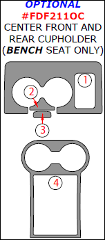 Ford F-250, F-550 2011, 2012, 2013, 2014, 2015, 2016, Interior Kit, Optional Center Front And Rear Cupholder (Bench Seat Only), 4 Pcs. dash trim kits options