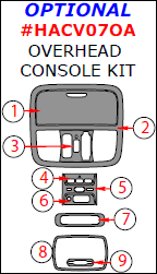Honda CR-V 2007, 2008, 2009, 2010, 2011, Optional Overhead Console Interior Kit, 9 Pcs. dash trim kits options