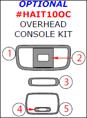 Honda Insight 2010, 2011, 2012, 2013, 2014, Optional Overhead Console Interior Kit, 5 Pcs. dash trim kits options