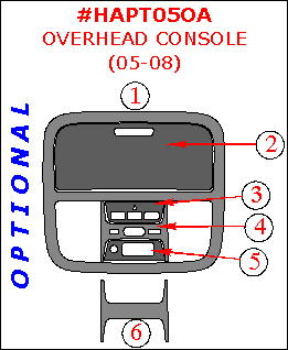 Honda Pilot 2003, 2004, 2005, 2006, 2007, 2008, Optional Overhead Console Interior Kit, 6 Pcs. dash trim kits options