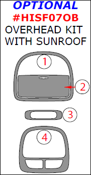 Hyundai Santa Fe 2007, 2008, 2009, 2010, 2011, 2012, Optional Overhead Console Interior Kit With Sunroof, 4 Pcs. dash trim kits options