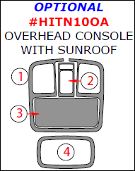 Hyundai Tucson 2010, 2011, 2012, 2013, 2014, 2015, Interior Dash Kit, Optional Overhead Console With Sunroof, 4 Pcs. dash trim kits options